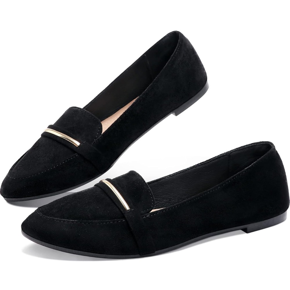 Obtaom Women's Pointy Toe Loafer Flat Comfortable Faux Suede Work Shoes